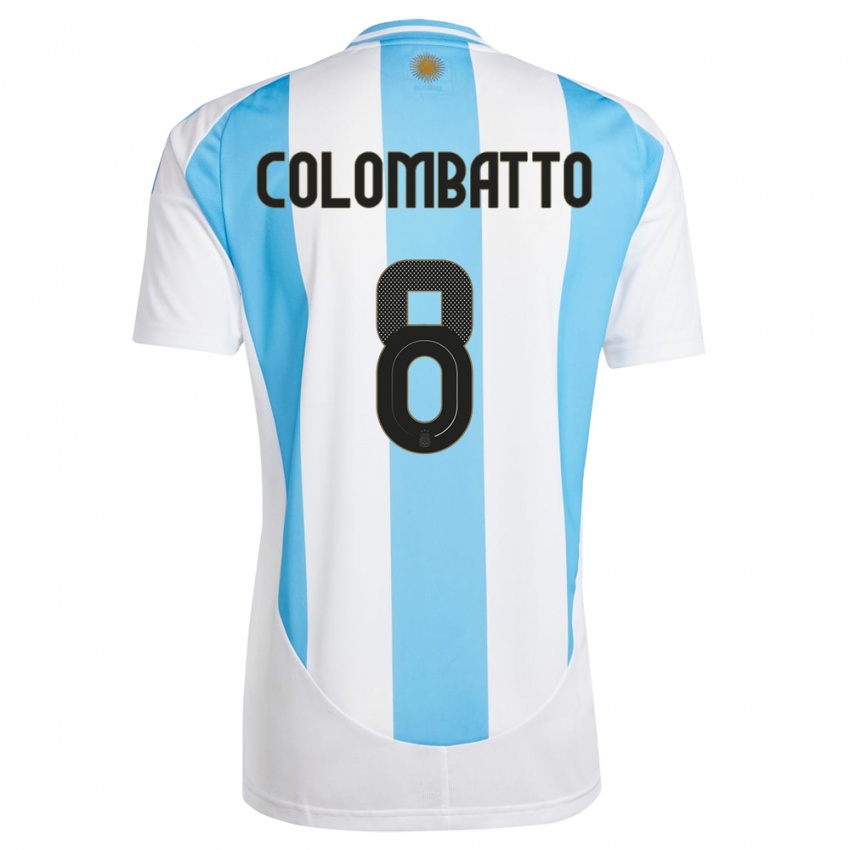 Enfant Maillot Argentine Santiago Colombatto #8 Blanc Bleu Tenues Domicile 24-26 T-Shirt Belgique
