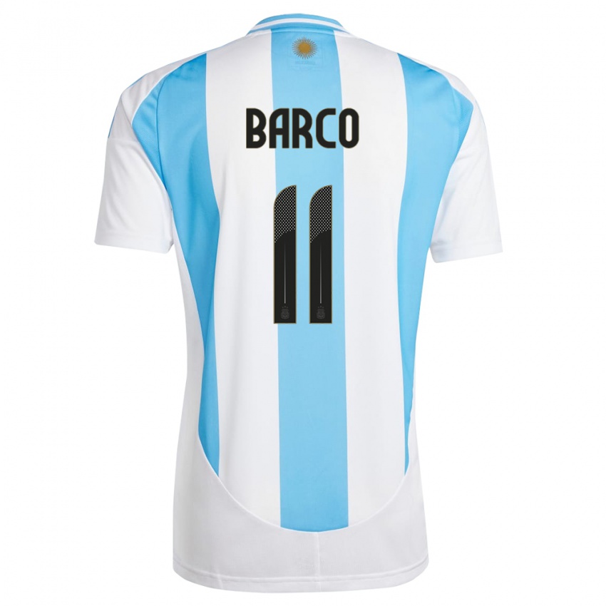 Enfant Maillot Argentine Ezequiel Barco #11 Blanc Bleu Tenues Domicile 24-26 T-Shirt Belgique