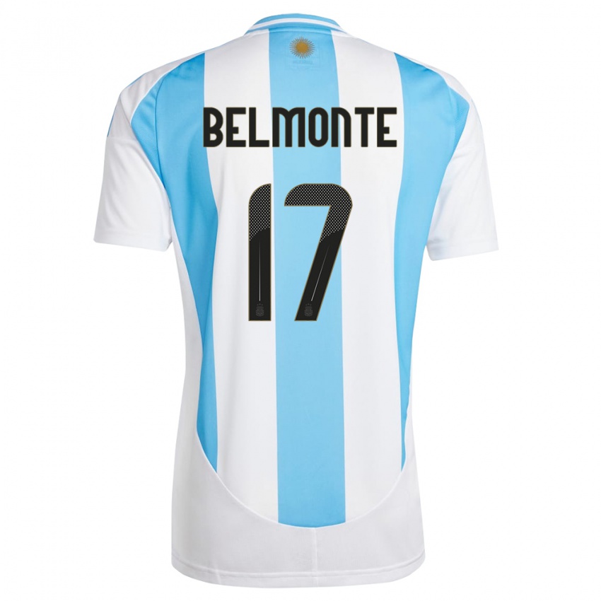 Kinder Argentinien Tomas Belmonte #17 Weiß Blau Heimtrikot Trikot 24-26 T-Shirt Belgien
