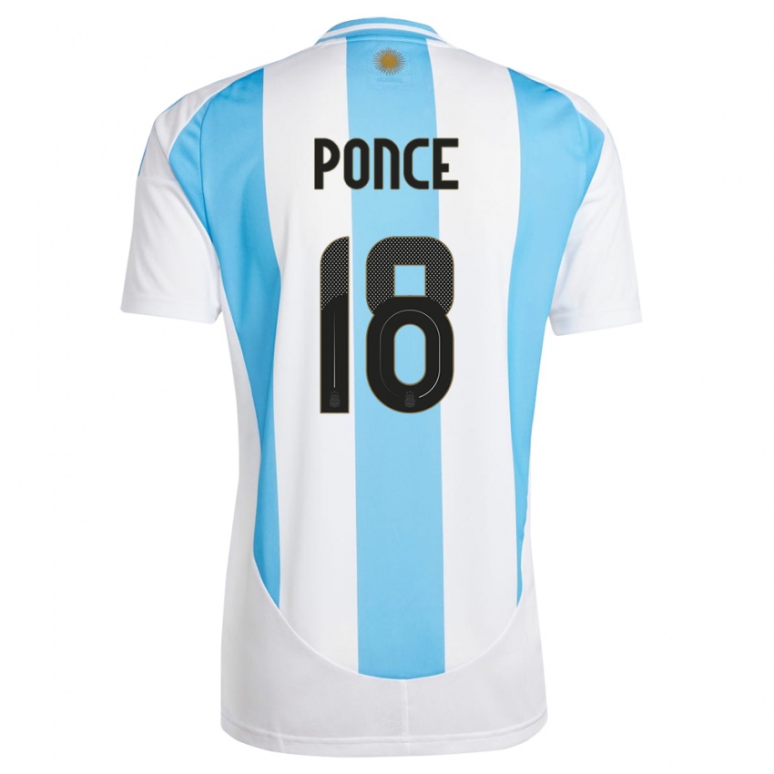 Kinderen Argentinië Ezequiel Ponce #18 Wit Blauw Thuisshirt Thuistenue 24-26 T-Shirt België