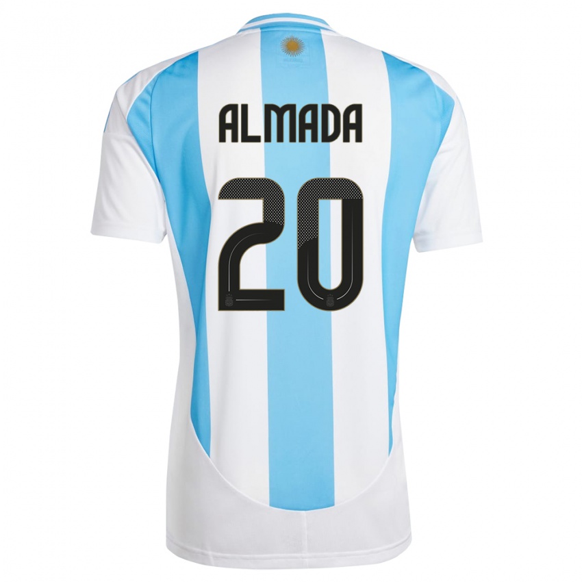 Kinder Argentinien Thiago Almada #20 Weiß Blau Heimtrikot Trikot 24-26 T-Shirt Belgien