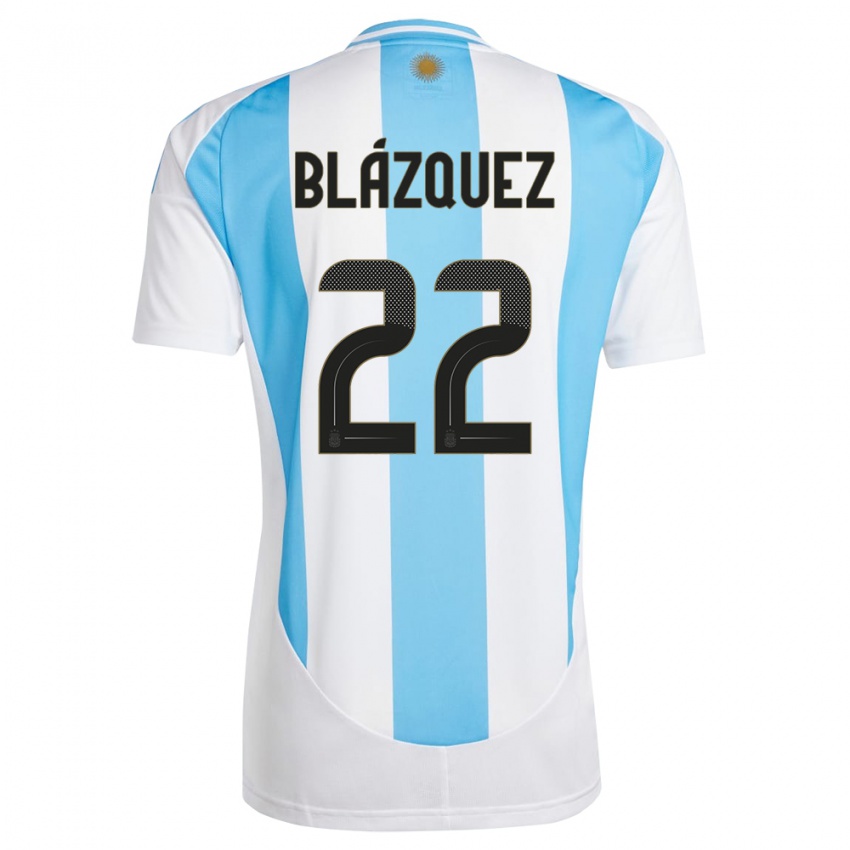 Kinderen Argentinië Joaquin Blazquez #22 Wit Blauw Thuisshirt Thuistenue 24-26 T-Shirt België