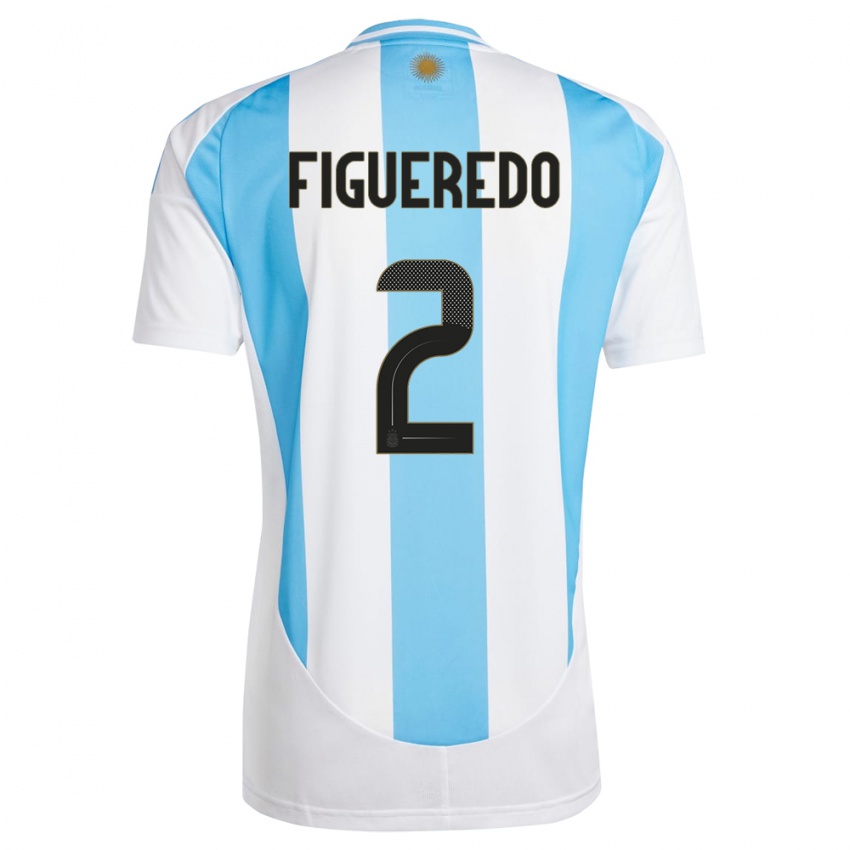 Enfant Maillot Argentine Leandro Figueredo #2 Blanc Bleu Tenues Domicile 24-26 T-Shirt Belgique