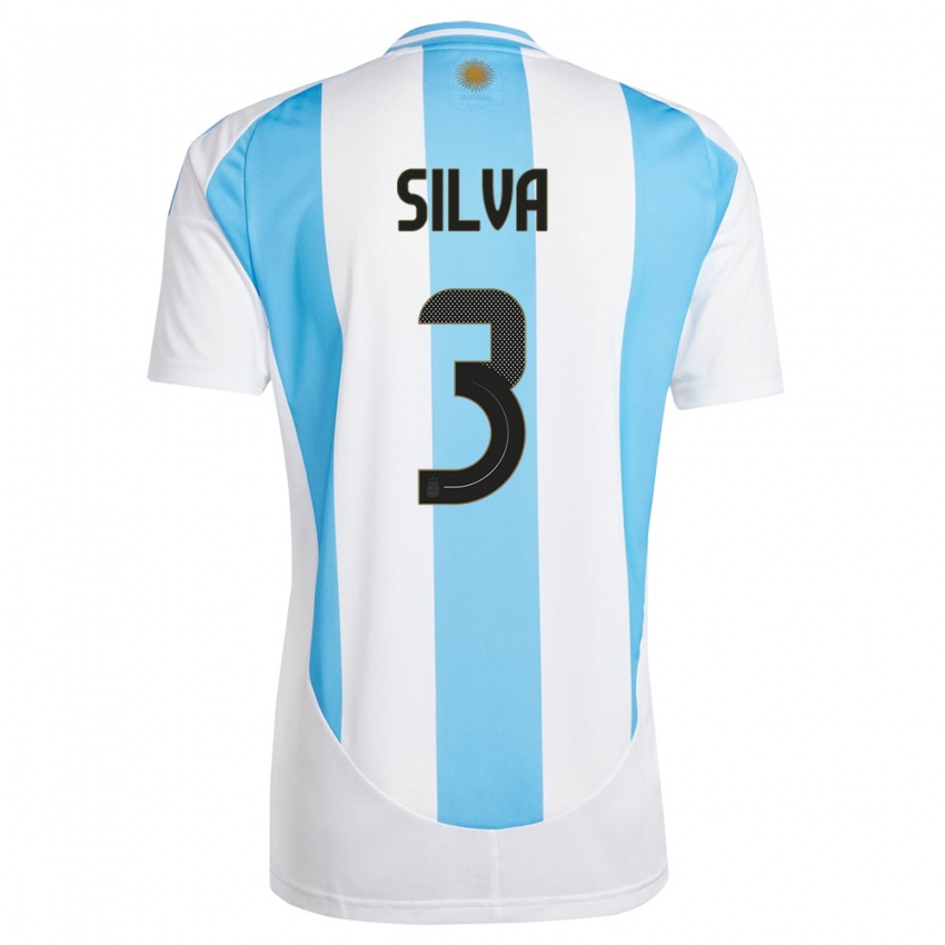 Enfant Maillot Argentine Tomas Silva #3 Blanc Bleu Tenues Domicile 24-26 T-Shirt Belgique