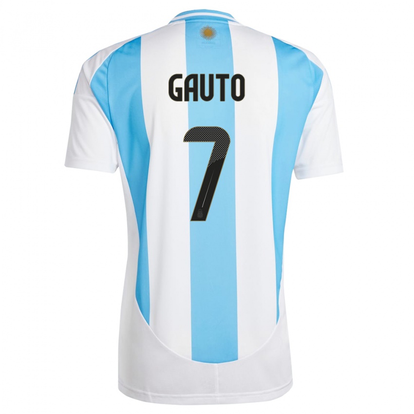 Kinder Argentinien Juan Gauto #7 Weiß Blau Heimtrikot Trikot 24-26 T-Shirt Belgien