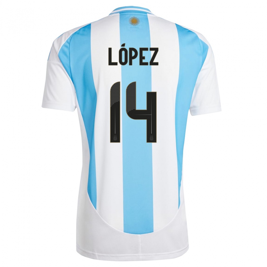 Enfant Maillot Argentine Lautaro Lopez #14 Blanc Bleu Tenues Domicile 24-26 T-Shirt Belgique