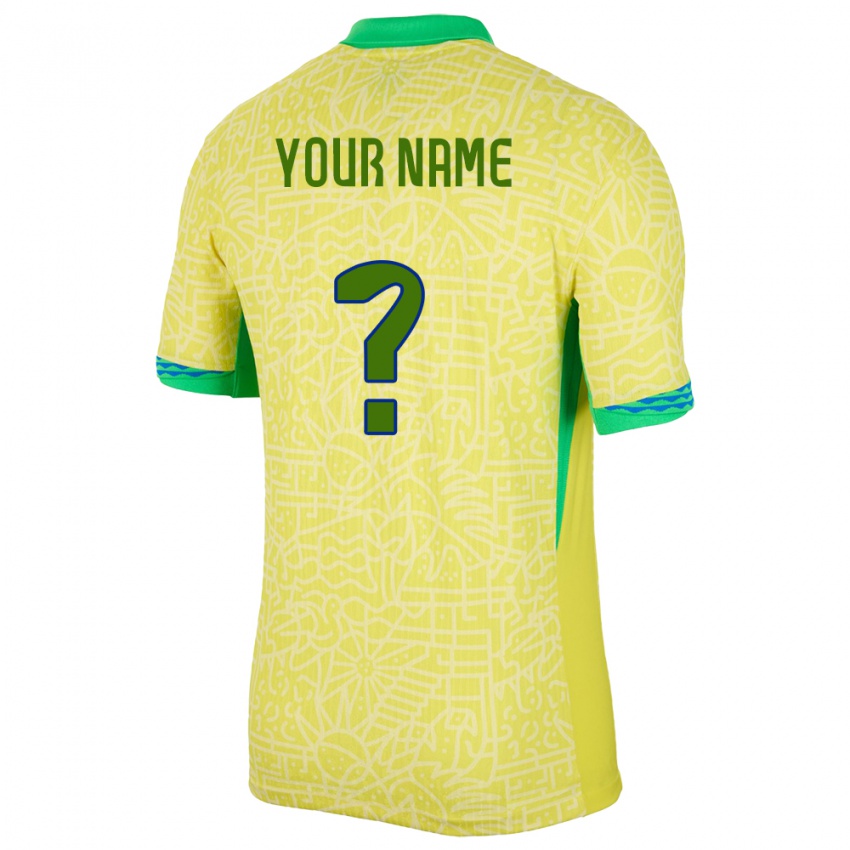 Kinder Brasilien Ihren Namen #0 Gelb Heimtrikot Trikot 24-26 T-Shirt Belgien