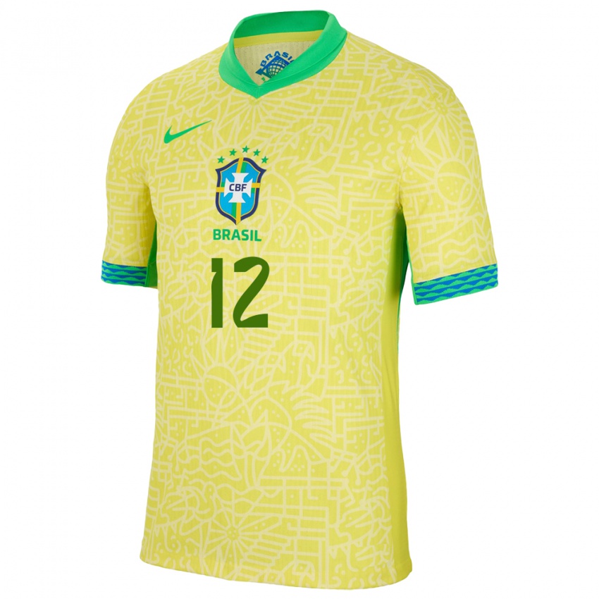 Kinder Brasilien Cesar Augusto #12 Gelb Heimtrikot Trikot 24-26 T-Shirt Belgien