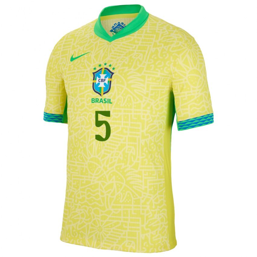 Kinderen Brazilië Casemiro #5 Geel Thuisshirt Thuistenue 24-26 T-Shirt België