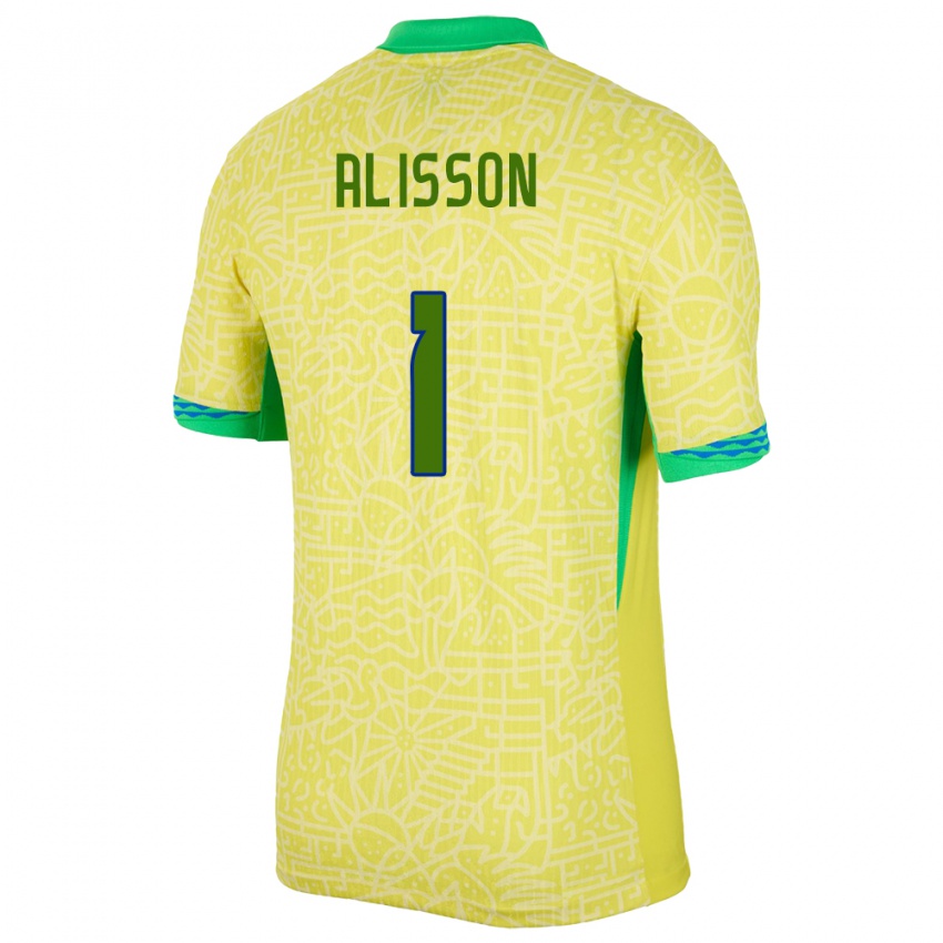Kinder Brasilien Alisson #1 Gelb Heimtrikot Trikot 24-26 T-Shirt Belgien