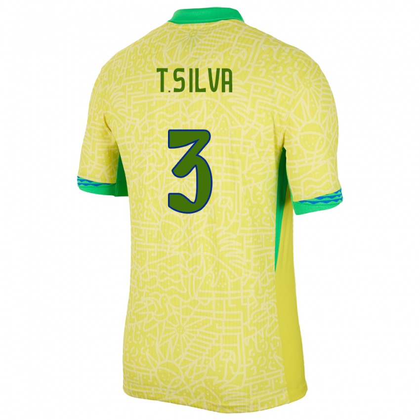 Enfant Maillot Brésil Thiago Silva #3 Jaune Tenues Domicile 24-26 T-Shirt Belgique