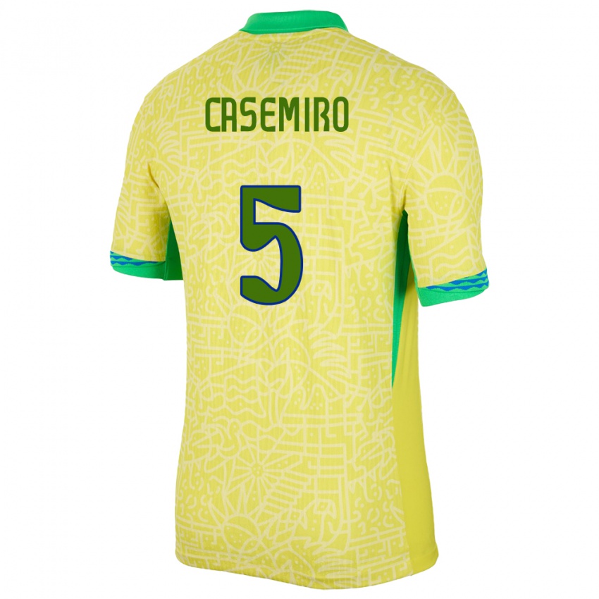 Kinderen Brazilië Casemiro #5 Geel Thuisshirt Thuistenue 24-26 T-Shirt België