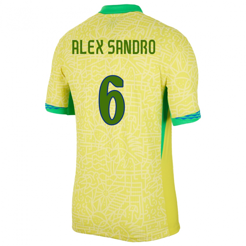Enfant Maillot Brésil Alex Sandro #6 Jaune Tenues Domicile 24-26 T-Shirt Belgique