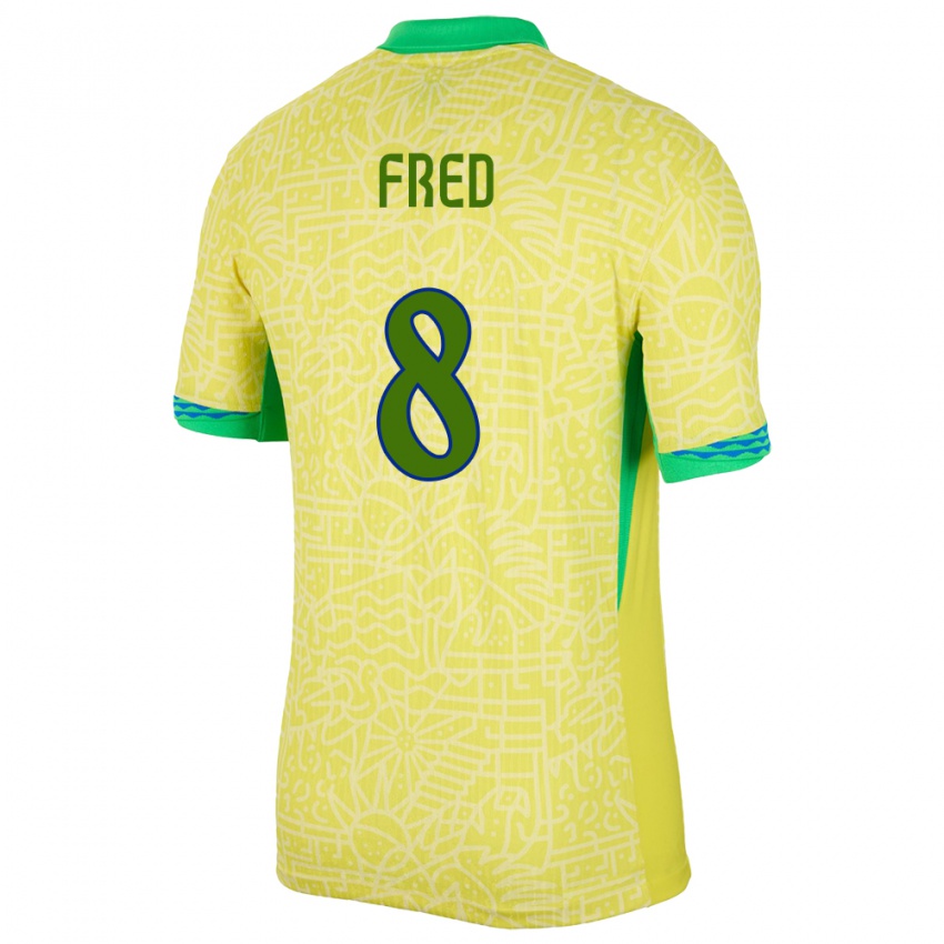 Enfant Maillot Brésil Fred #8 Jaune Tenues Domicile 24-26 T-Shirt Belgique