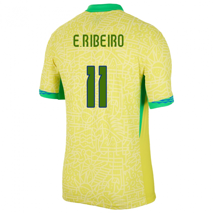 Enfant Maillot Brésil Everton Ribeiro #11 Jaune Tenues Domicile 24-26 T-Shirt Belgique