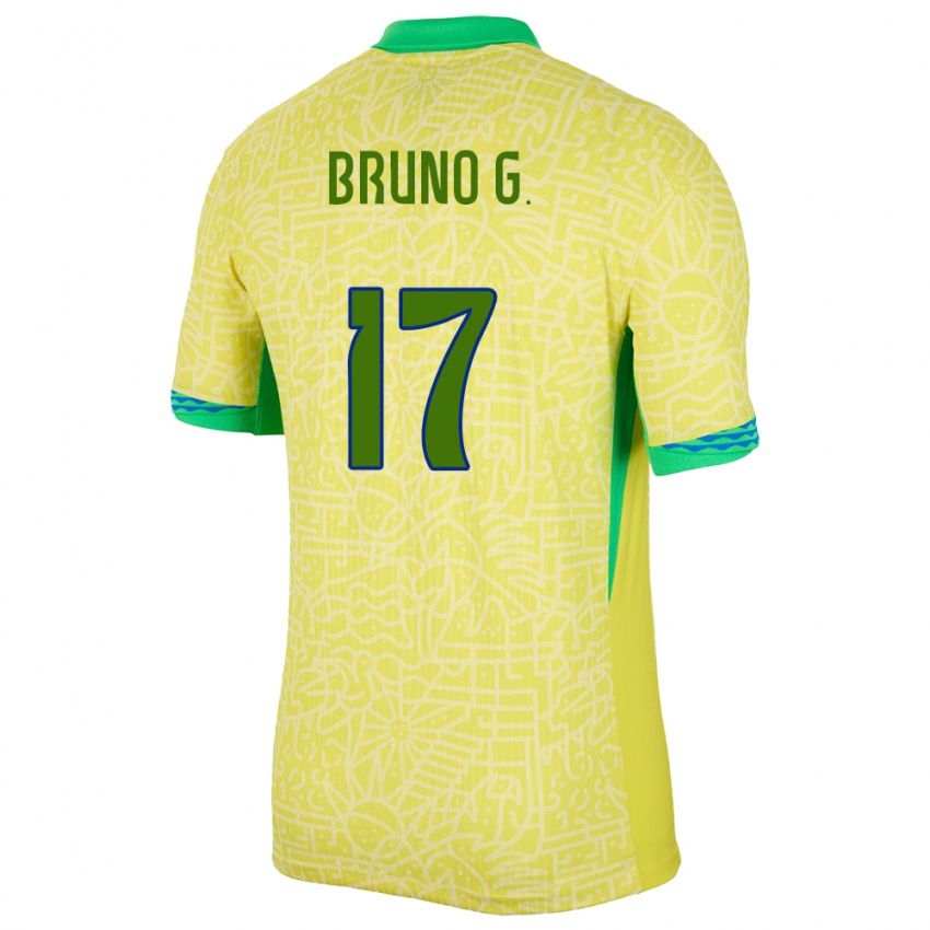 Enfant Maillot Brésil Bruno Guimaraes #17 Jaune Tenues Domicile 24-26 T-Shirt Belgique
