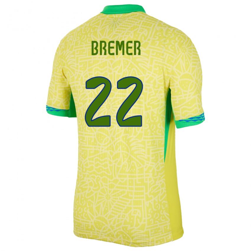 Kinder Brasilien Bremer #22 Gelb Heimtrikot Trikot 24-26 T-Shirt Belgien
