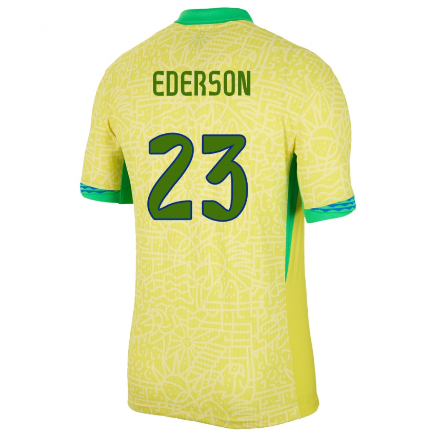 Kinder Brasilien Ederson #23 Gelb Heimtrikot Trikot 24-26 T-Shirt Belgien