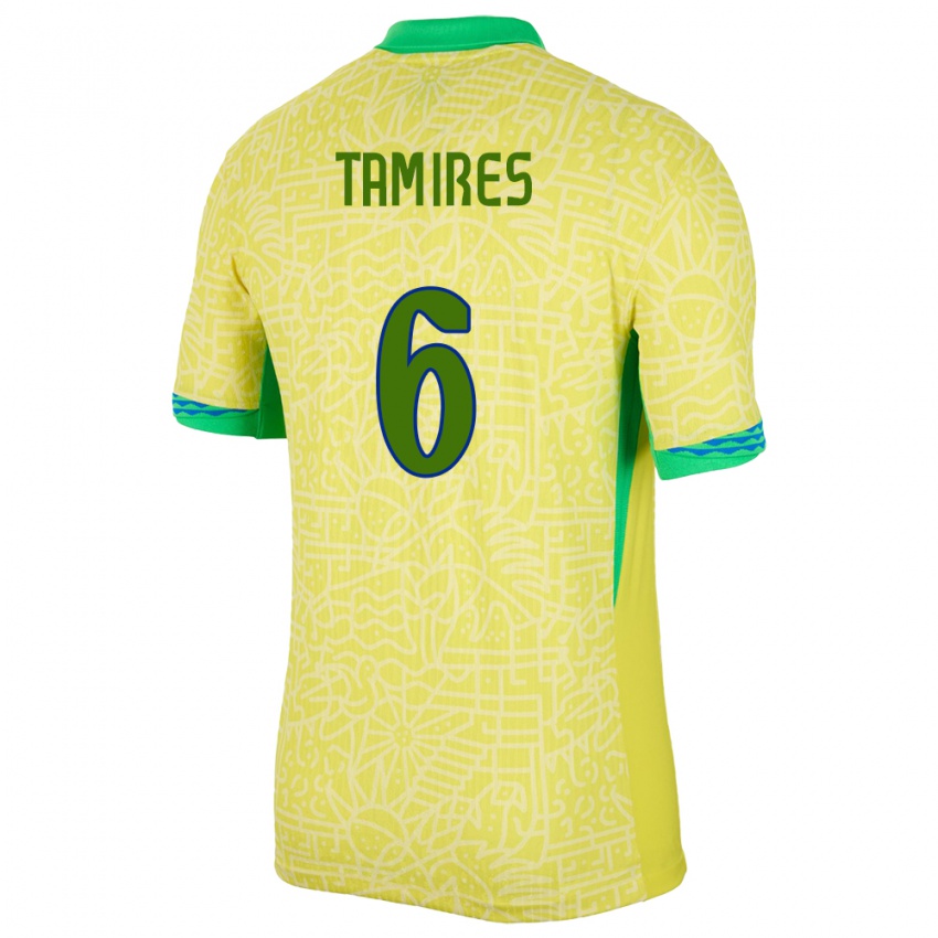 Enfant Maillot Brésil Tamires #6 Jaune Tenues Domicile 24-26 T-Shirt Belgique