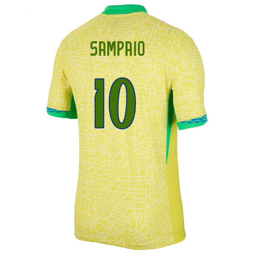 Kinder Brasilien Duda Sampaio #10 Gelb Heimtrikot Trikot 24-26 T-Shirt Belgien