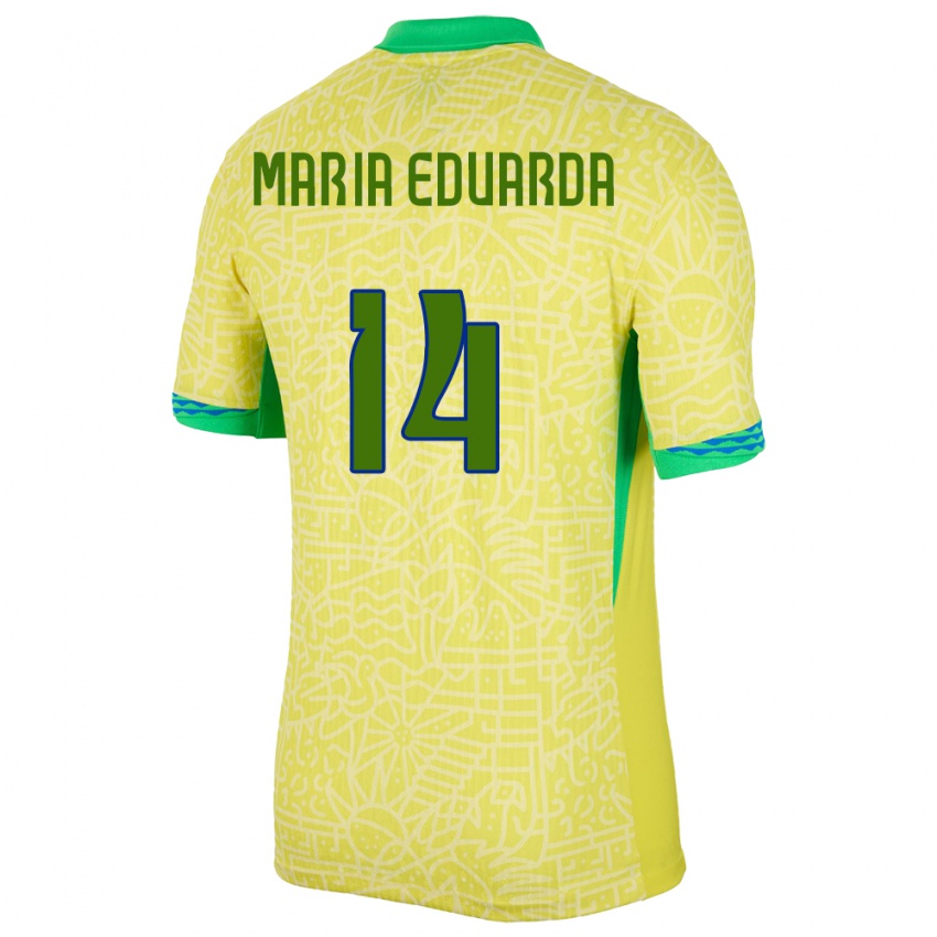 Enfant Maillot Brésil Maria Eduarda #14 Jaune Tenues Domicile 24-26 T-Shirt Belgique