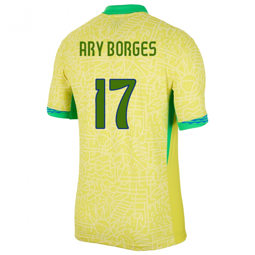 Enfant Maillot Brésil Ary Borges #17 Jaune Tenues Domicile 24-26 T-Shirt Belgique