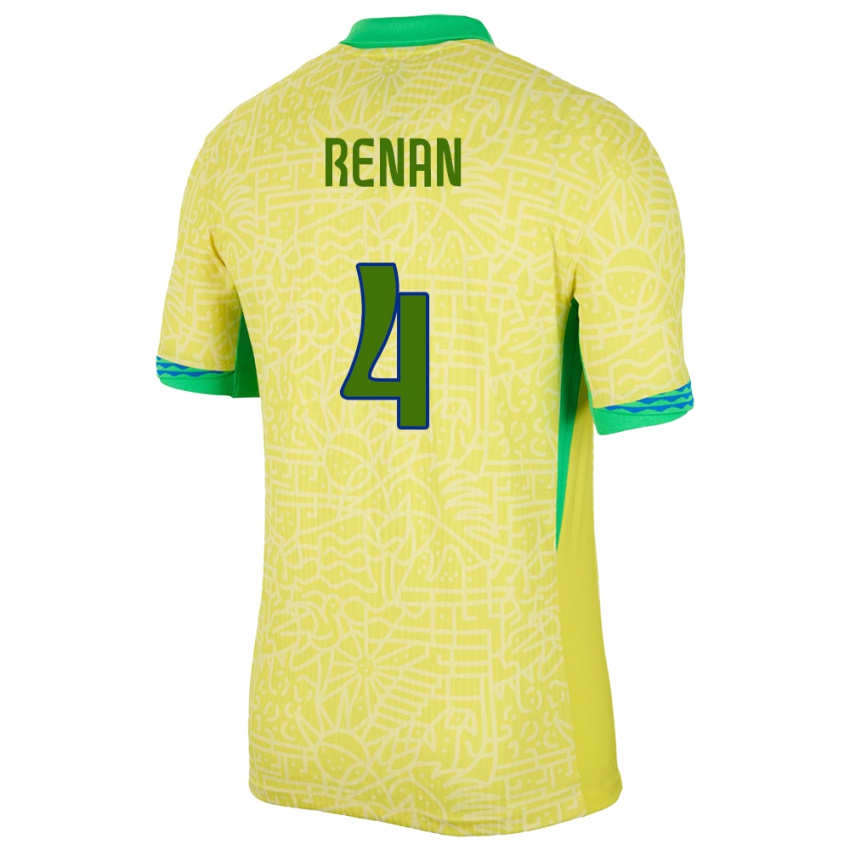 Enfant Maillot Brésil Robert Renan #4 Jaune Tenues Domicile 24-26 T-Shirt Belgique
