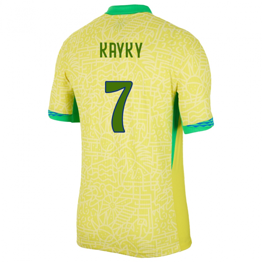 Kinder Brasilien Kayky #7 Gelb Heimtrikot Trikot 24-26 T-Shirt Belgien