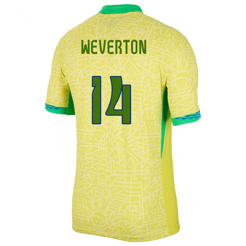 Kinder Brasilien Weverton #14 Gelb Heimtrikot Trikot 24-26 T-Shirt Belgien