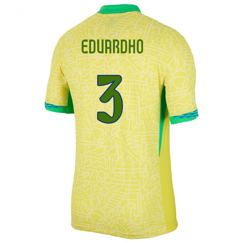 Enfant Maillot Brésil Eduardho #3 Jaune Tenues Domicile 24-26 T-Shirt Belgique