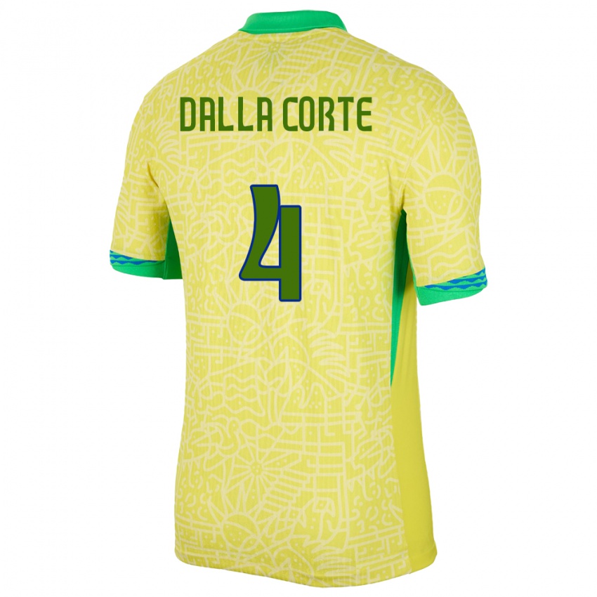 Kinder Brasilien Joao Dalla Corte #4 Gelb Heimtrikot Trikot 24-26 T-Shirt Belgien