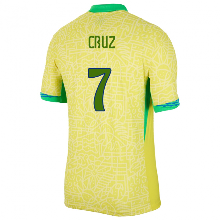 Kinder Brasilien Joao Cruz #7 Gelb Heimtrikot Trikot 24-26 T-Shirt Belgien