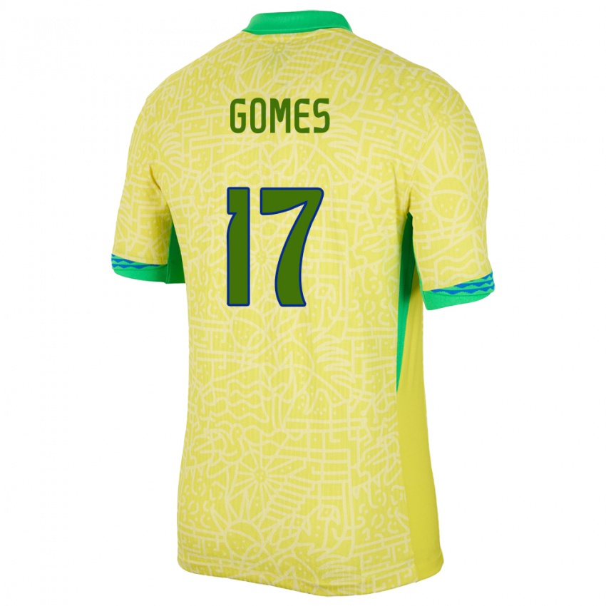 Enfant Maillot Brésil William Gomes #17 Jaune Tenues Domicile 24-26 T-Shirt Belgique