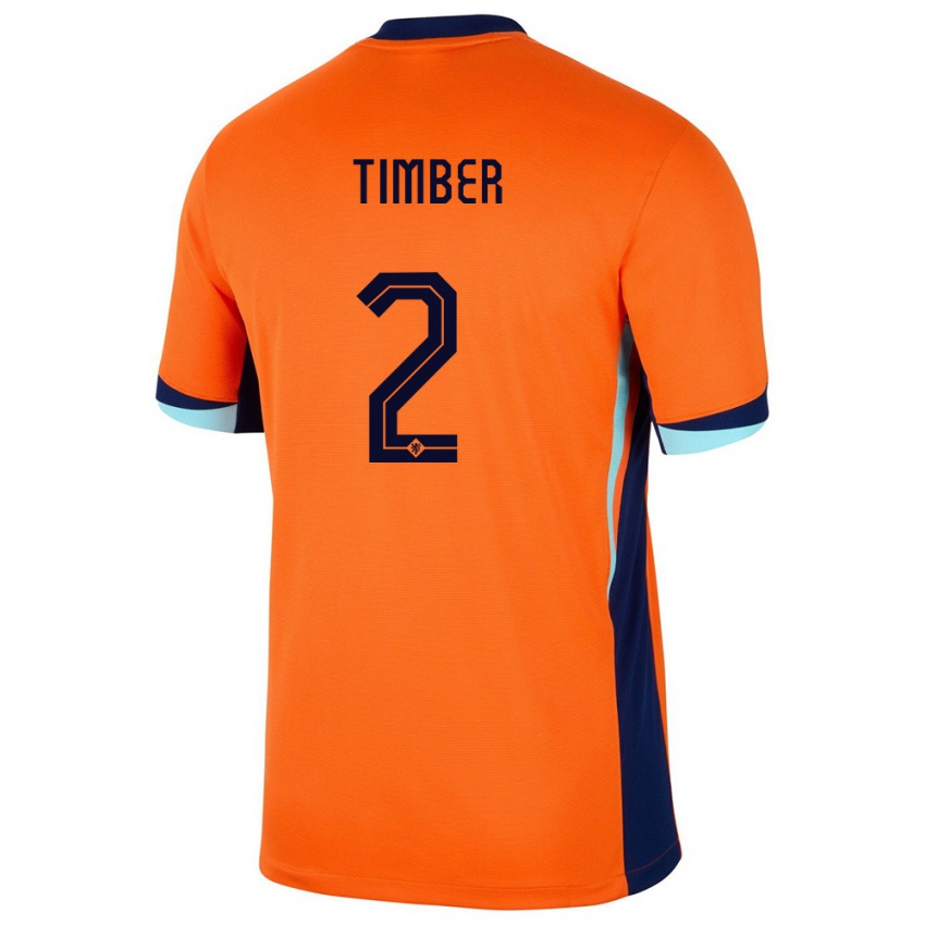 Enfant Maillot Pays-Bas Jurrien Timber #2 Orange Tenues Domicile 24-26 T-Shirt Belgique