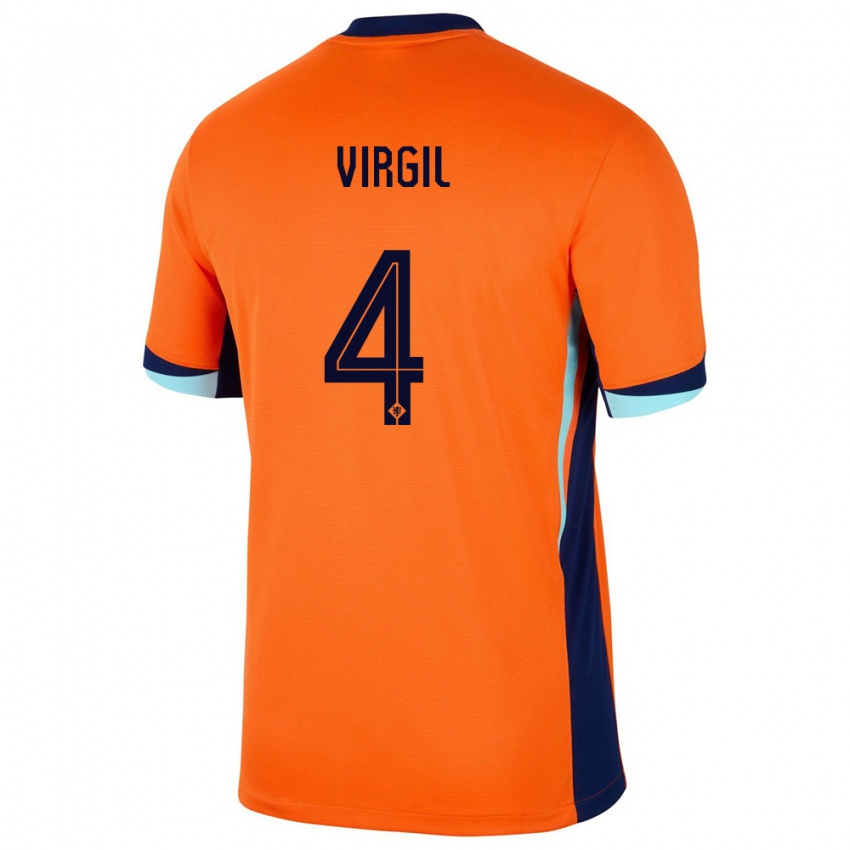 Kinder Niederlande Virgil Van Dijk #4 Orange Heimtrikot Trikot 24-26 T-Shirt Belgien
