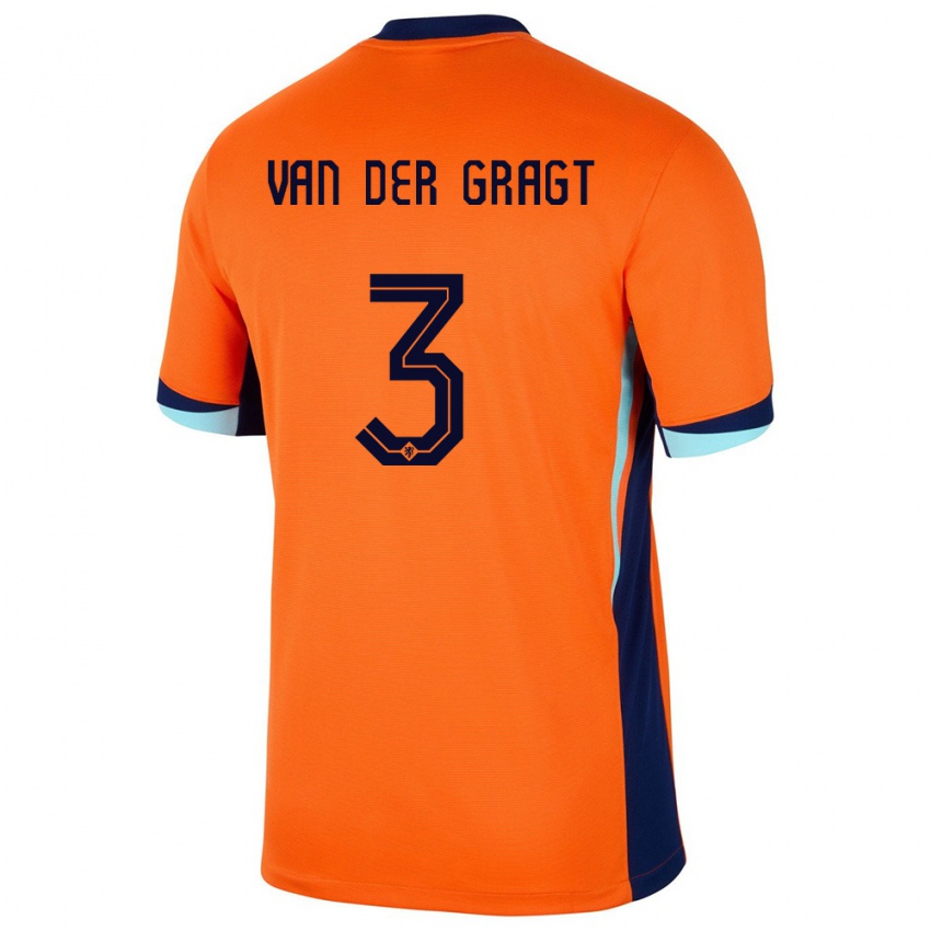 Enfant Maillot Pays-Bas Stefanie Van Der Gragt #3 Orange Tenues Domicile 24-26 T-Shirt Belgique