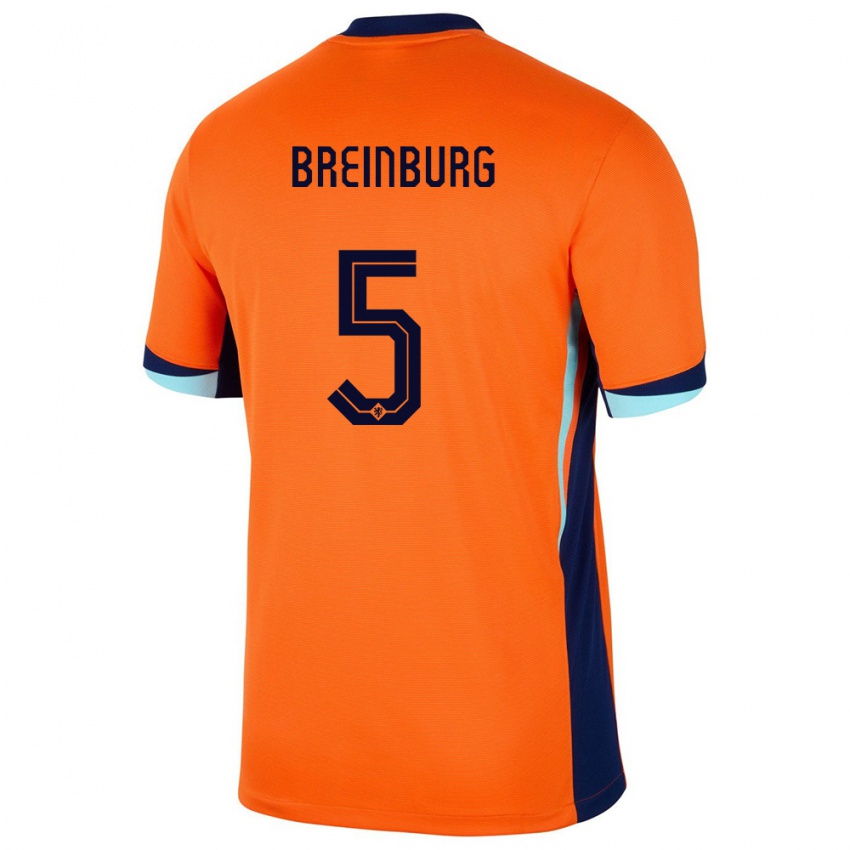 Kinder Niederlande Rainey Breinburg #5 Orange Heimtrikot Trikot 24-26 T-Shirt Belgien