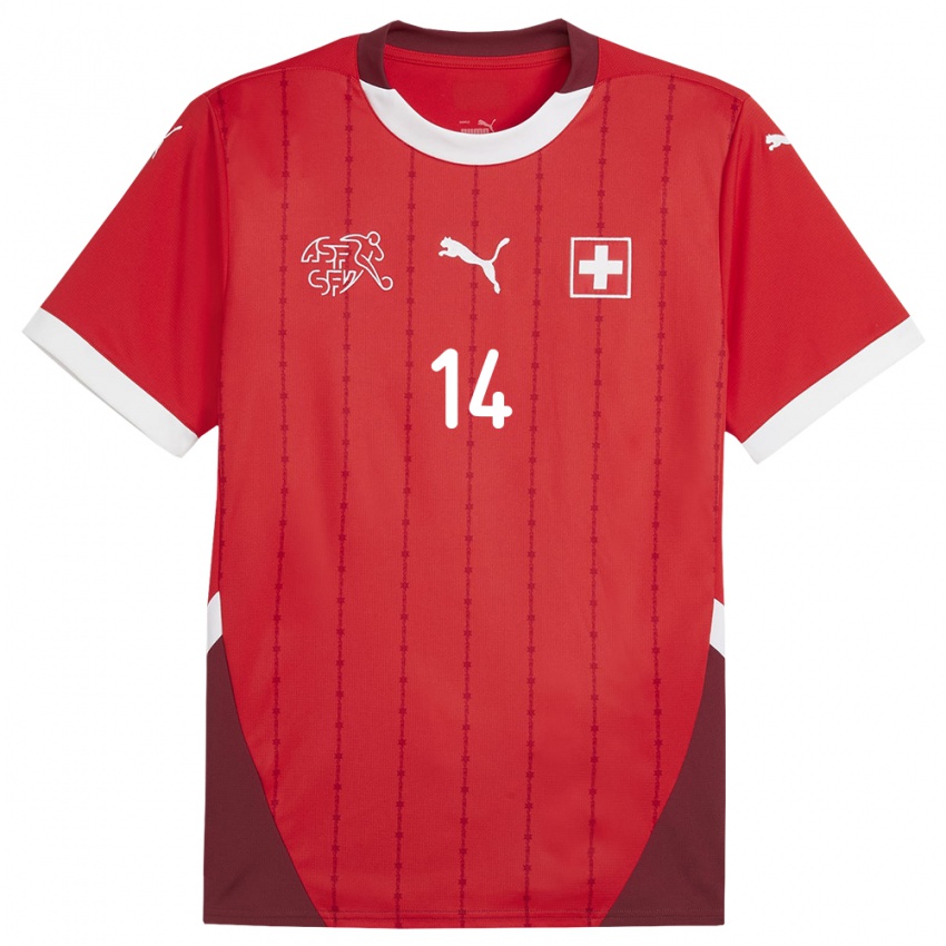 Enfant Maillot Suisse Severin Ottiger #14 Rouge Tenues Domicile 24-26 T-Shirt Belgique