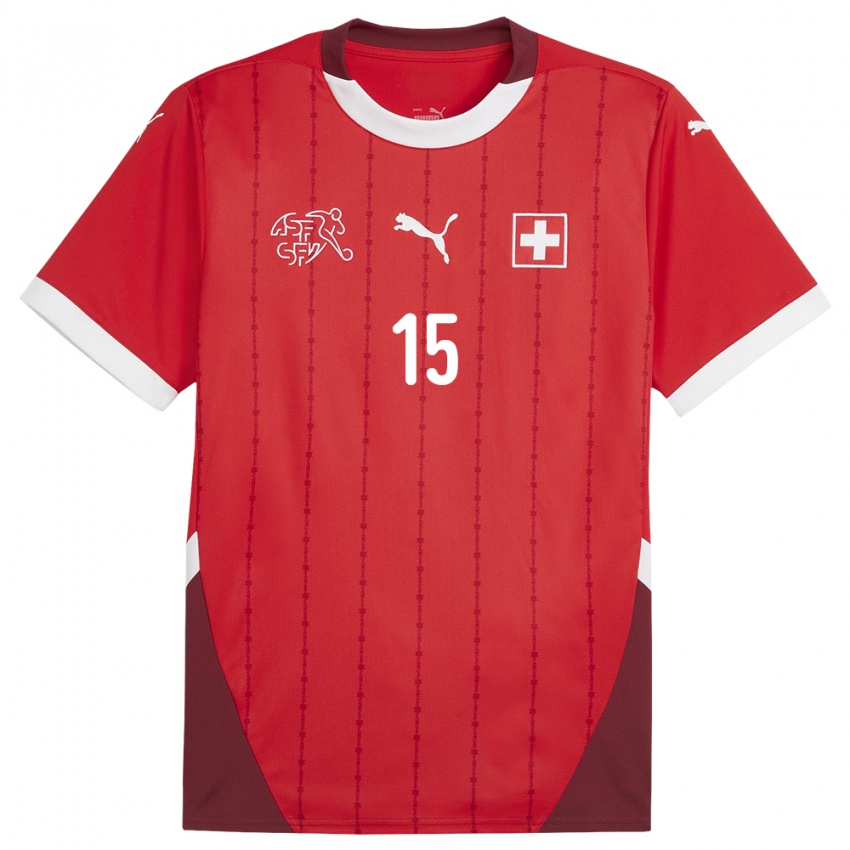 Enfant Maillot Suisse Djibril Sow #15 Rouge Tenues Domicile 24-26 T-Shirt Belgique