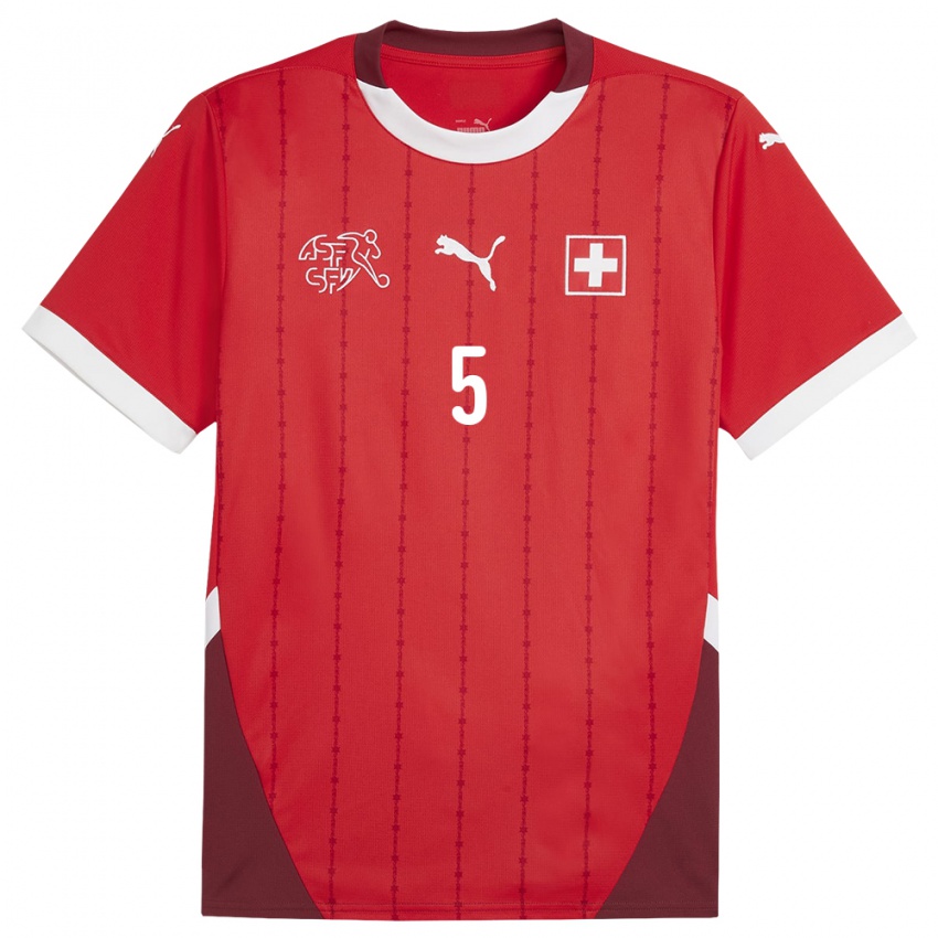 Kinder Schweiz Noah Okafor #5 Rot Heimtrikot Trikot 24-26 T-Shirt Belgien