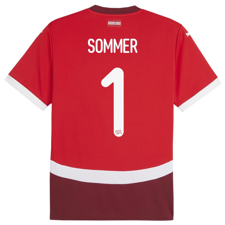 Enfant Maillot Suisse Yann Sommer #1 Rouge Tenues Domicile 24-26 T-Shirt Belgique