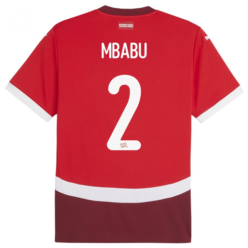 Kinder Schweiz Kevin Mbabu #2 Rot Heimtrikot Trikot 24-26 T-Shirt Belgien