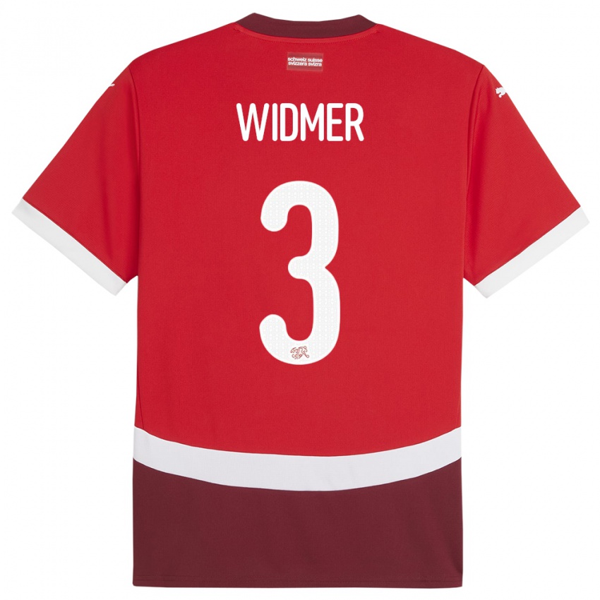 Kinder Schweiz Silvan Widmer #3 Rot Heimtrikot Trikot 24-26 T-Shirt Belgien