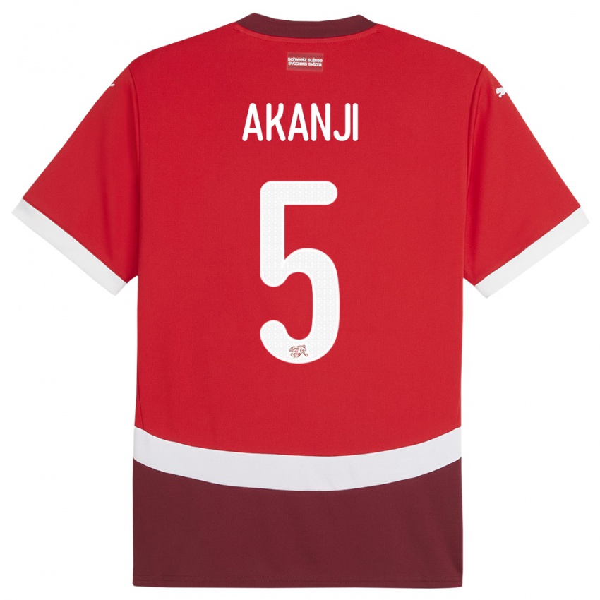Kinder Schweiz Manuel Akanji #5 Rot Heimtrikot Trikot 24-26 T-Shirt Belgien