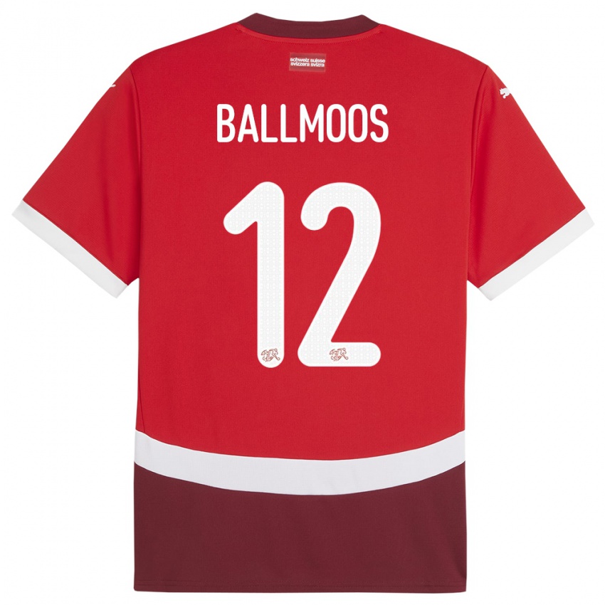 Kinder Schweiz David Von Ballmoos #12 Rot Heimtrikot Trikot 24-26 T-Shirt Belgien