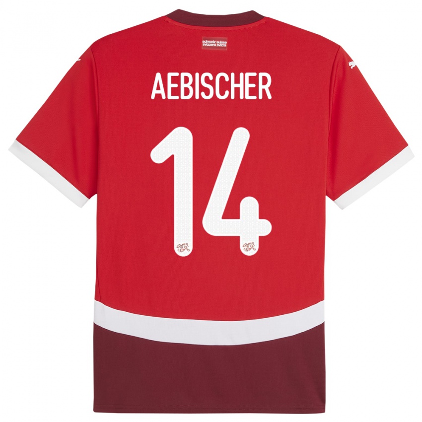 Enfant Maillot Suisse Michel Aebischer #14 Rouge Tenues Domicile 24-26 T-Shirt Belgique
