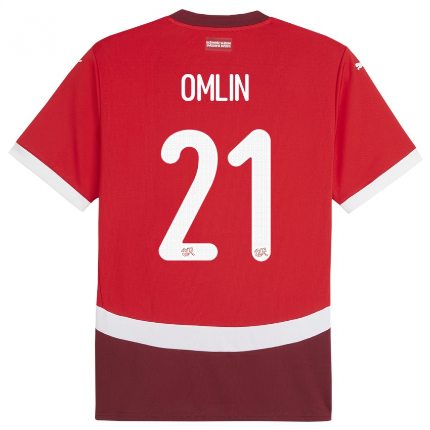 Enfant Maillot Suisse Jonas Omlin #21 Rouge Tenues Domicile 24-26 T-Shirt Belgique