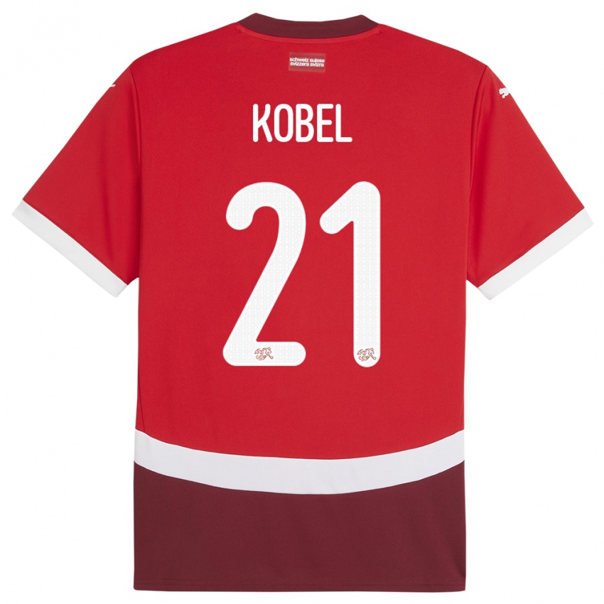 Enfant Maillot Suisse Gregor Kobel #21 Rouge Tenues Domicile 24-26 T-Shirt Belgique