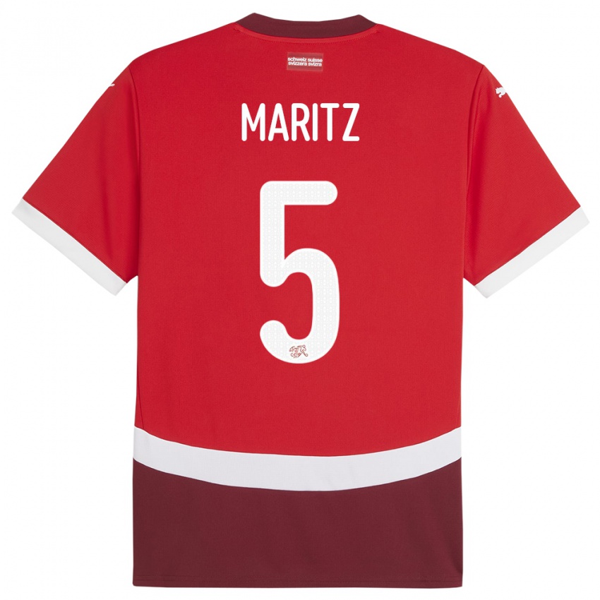 Enfant Maillot Suisse Noelle Maritz #5 Rouge Tenues Domicile 24-26 T-Shirt Belgique