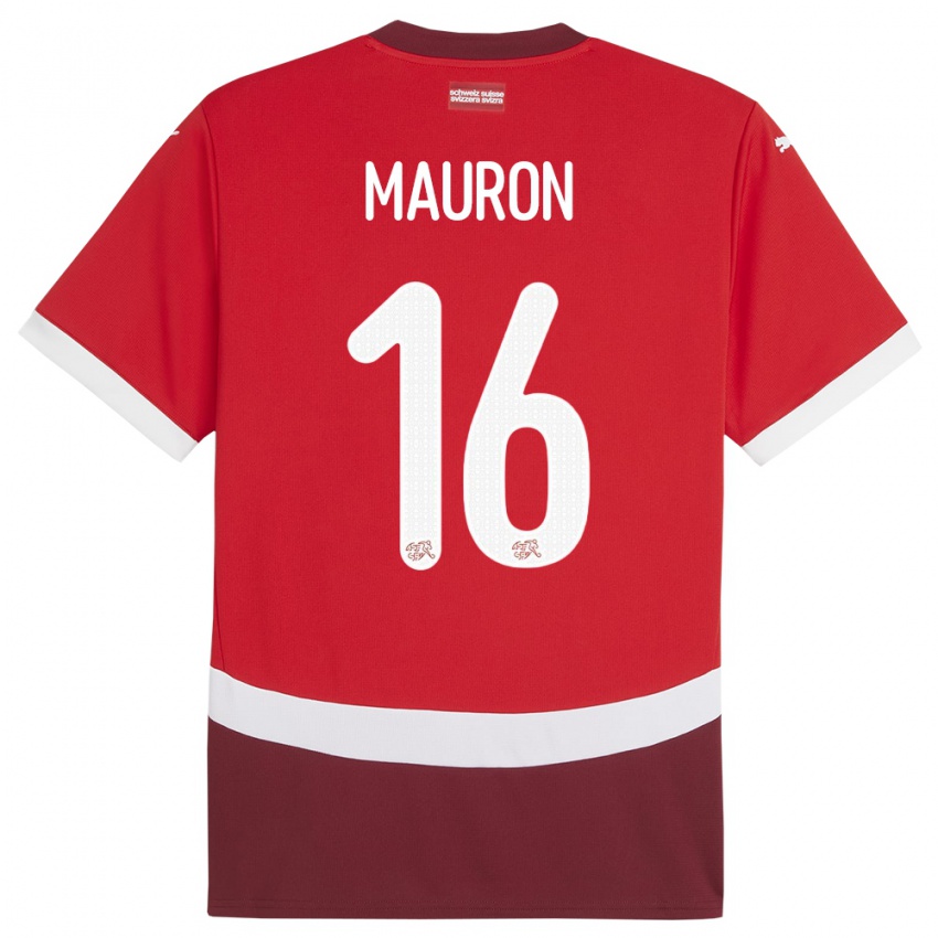 Enfant Maillot Suisse Sandrine Mauron #16 Rouge Tenues Domicile 24-26 T-Shirt Belgique